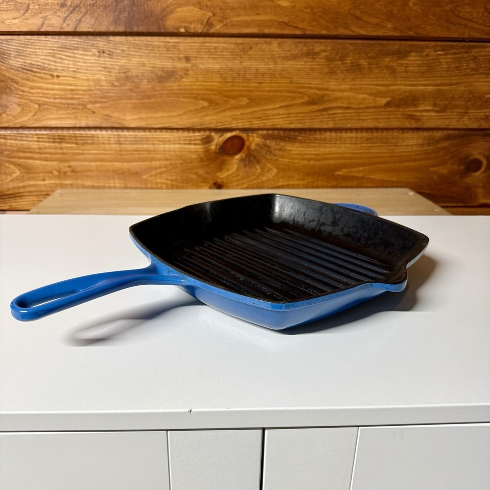 Le Creuset #26 Blue Enameled Cast Iron Square Grill Skillet Griddle